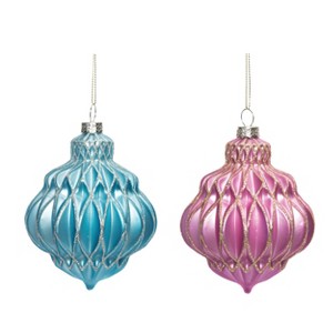 Transpac Glass Bright Pink/Blue Ornament Set of 2 Christmas Home Decorations - 1 of 1