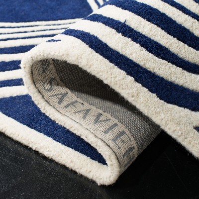 Dark Blue and Ivory Hand-Tufted Wool Runner Rug