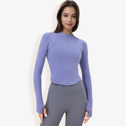 Anna-Kaci Women's Slim Fit Zip-Up Active Top with Thumb Holes and Raglan Sleeves - image 1 of 4