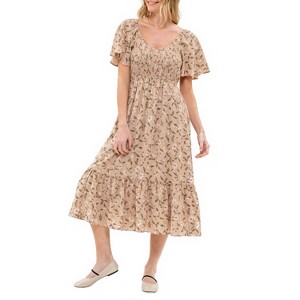 August Sky Women's Short Flounce Sleeves Floral Smocked Midi Dress - 1 of 4