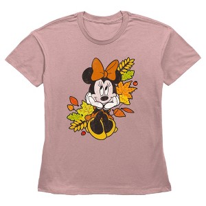 Women's Minnie Mouse Autumn Leaves Portrait T-Shirt - 1 of 3