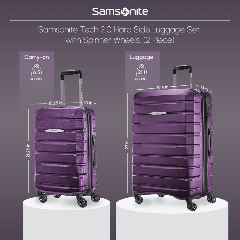 Samsonite Tech 2.0 Hardside 21 Inch Carry On and 27 Inch Large Luggage Set with Compartments, Lock System, and Spinner Wheels, 2 Piece Set, Purple, 2 of 7