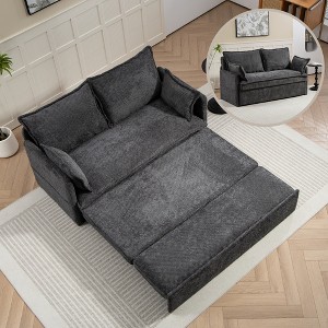 59.5" Chenille 2-in-1 Sofa Bed with Storage Pocket and USB/Type-C Charging Ports - 1 of 4