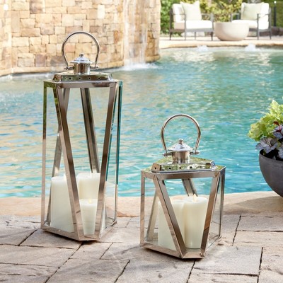 Chrome Finish Glass Tabletop Hanging Candle Lantern