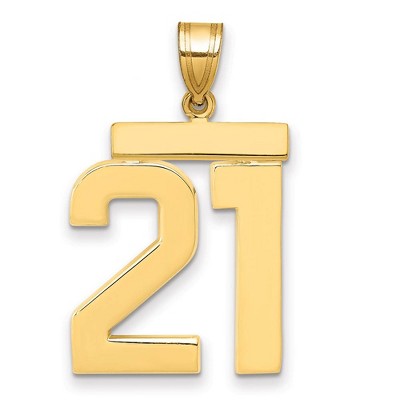 Black Bow Jewelry 14k Yellow Gold, Athletic Collection, Large Polished Number 21 Pendant