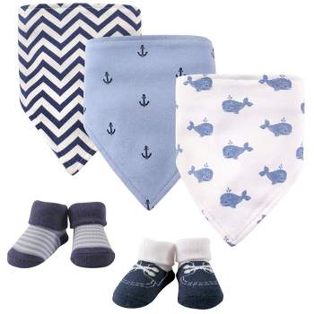 Hudson Baby Infant Boy Cotton Bib and Sock Set 5pk, Whale, One Size