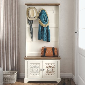 Galano Calidia Ivory with Knotty Oak Hall Tree with Bench and Shoe Storage - 1 of 4