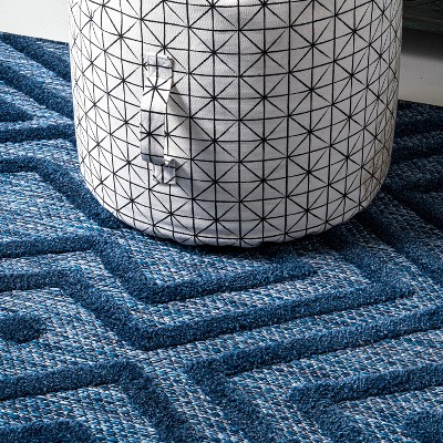 Navy Diamond Flat Woven Indoor/Outdoor Area Rug