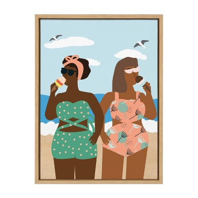 18" x 24" Sylvie Ice cream on the Beach Framed Canvas by Queenbe Monyei Natural - Kate & Laurel All Things Decor