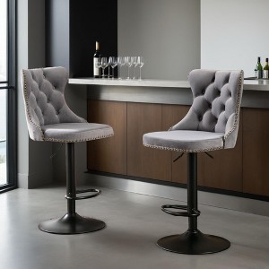 Leovsnove Swivel Bar Stools Set of 2, Upholstered Bar Stools with Nailheads Trim and Velvet Tufted Back, Adjustable Counter Height Bar Stools - 1 of 4