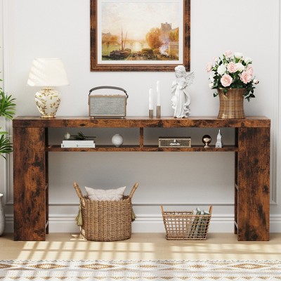 Dolonm 70.86" Extra Long Console Desk with 5-layer Storage Rack,of Shelves Power Outlet&USB Ports,for Entrances,Corridors,Behind Sofas