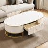 Mshliw Oval Coffee Table with Drawers and Gold Base, Dining Table, Lacquered MDF Center Table with Curved Corners for Living Room 47.2'' - 4 of 4