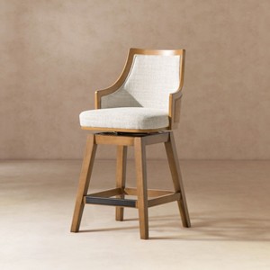 Sapphtopaz Modern Bar Stools with Rattan High-Back Upholstered Swivel Counter Stools with Recessed Arms Barstools for Kitchen Island - 1 of 4