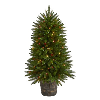 5ft. Fir Artificial Christmas Tree with 200 Multicolored Lights and 428 Branches in Decorative Container – Festive X-Mas Glow