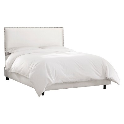Skyline Furniture Full Arcadia Nailbutton Microsuede Bed Premier White ...