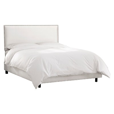 Queen Arcadia Nailbutton Microsuede Headboard Premier White - Skyline Furniture