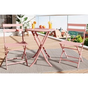 3-Piece Outdoor Bistro Set - Small Iron Patio Table & 2 Chairs, Cafe Dining Set for Balcony, Garden, Apartment, All-Weather Bistro Furniture - 1 of 4
