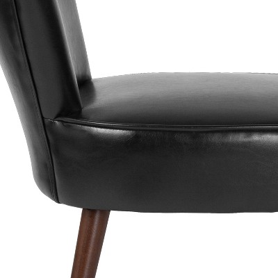 Black Leather Armless Reception Chair with Wood Legs
