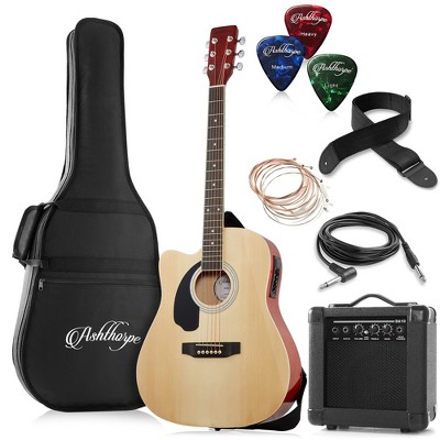 Ashthorpe Left Handed Cutaway Dreadnought Acoustic Electric Guitar with 10-Watt Amp, Gig Bag, and Accessories