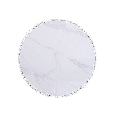 Cream Round Coffee Table with Faux Marble Top and Gold Base