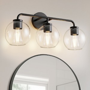 YANSUN 22.7 in. 3 Light Black Vanity Light with Clear Globe Shades Modern Round Wall Mount Wall Light for Bathroom E26 Base - 1 of 1