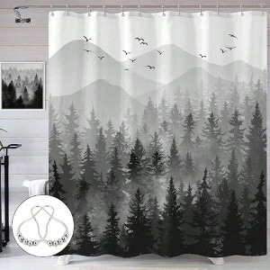 Black Misty Forest Shower Curtain, Ombre Gray White, Waterproof, 72x 72 - 1 of 4