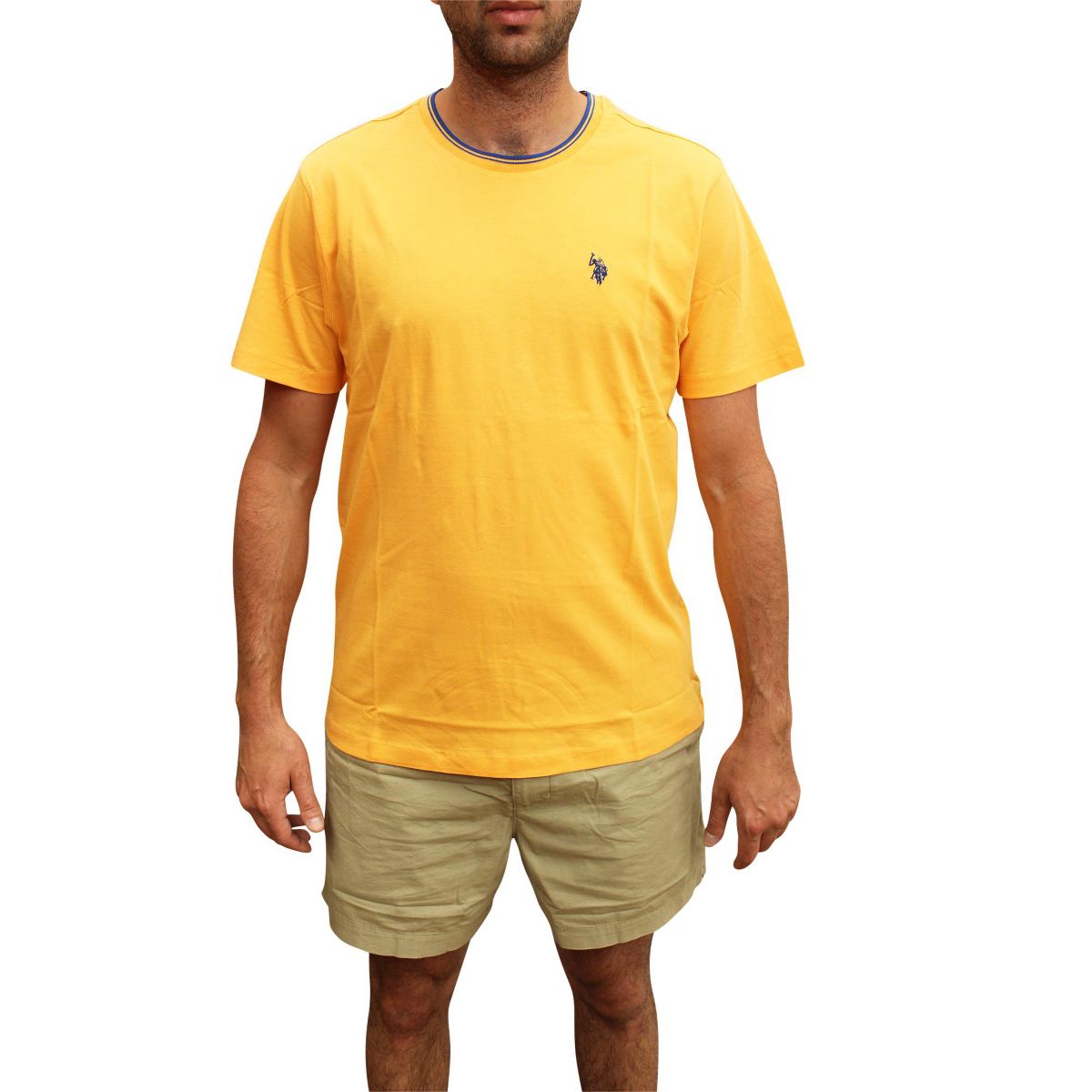 U.S. Polo Assn. Men's Short Sleeve Crew Neck Yarn-Dye Collar Tipped Jersey T-Shirt