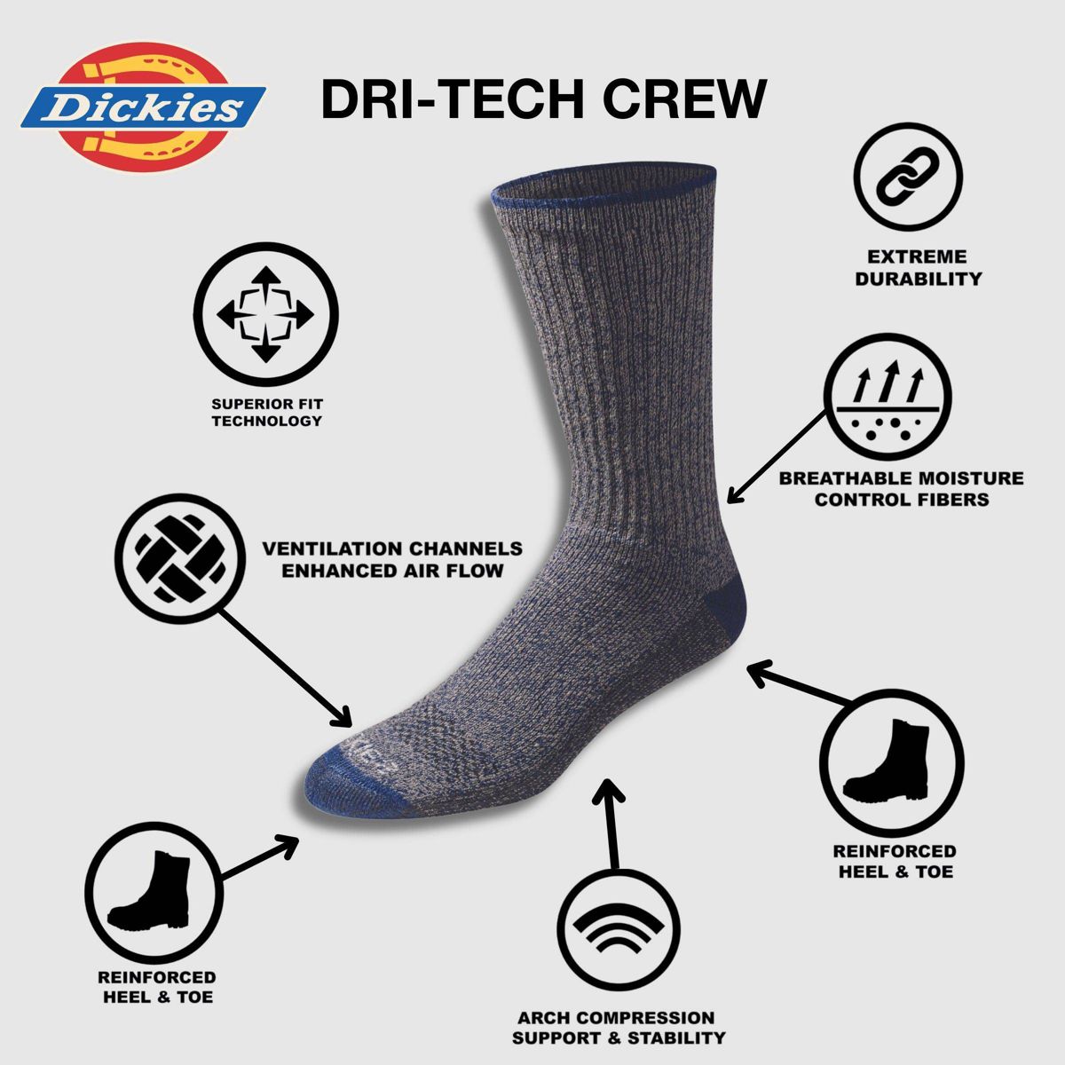 Dickies Men's 6pk Moisture Control Crew Socks - 6-12 - thumbnail 9