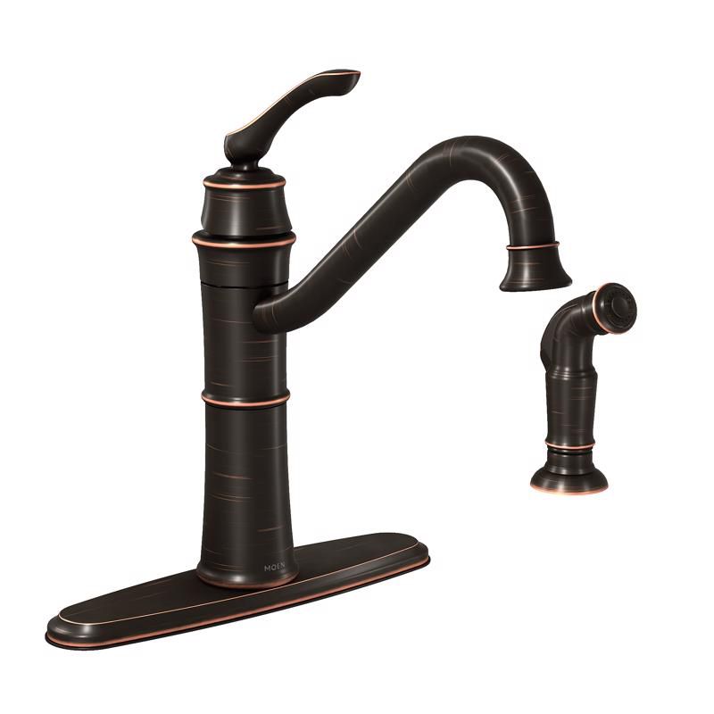 Moen Wetherly One Handle Bronze Kitchen Faucet Side Sprayer Included, 1 of 2