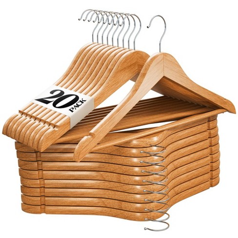 Wooden Hangers 20 Pack - Natural Wood Durable Heavy Duty Coat