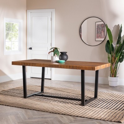 CAVINAS Dining Table Kitchen Table Modern Distressed Solid Wood Metal Open Frame Table for Dining Room