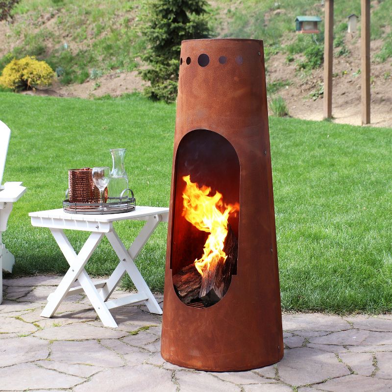 Sunnydaze Outdoor Backyard Patio Steel Santa Fe Wood-Burning Fire Pit Chiminea with Wood Grate - 50" - Rustic Finish, 3 of 12