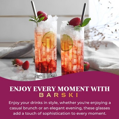 European Crafted Clear Glass Highball Tumblers Set of 4