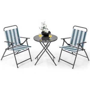 Tangkula 3 Pieces Patio Folding Chair Set w/ 2 Chairs & Glass Round Coffee Table Porch Deck Backyard - 1 of 4