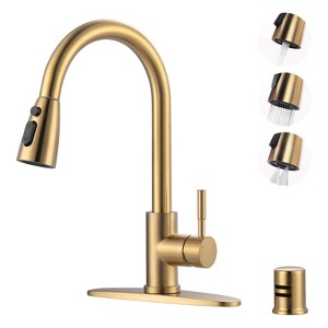 WOWOW Single Handle Pull Down Sprayer Kitchen Faucet with Dishwasher Air Gap 2 or 4 Hole in Brushed Nickel - 1 of 4