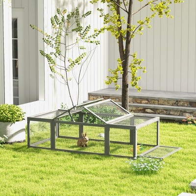 Outdoor Wooden Rabbit Hutch with Run Box Lockable Doors and Openable Roof Small Animal Cage Habitat for Bunny - LAOTIES