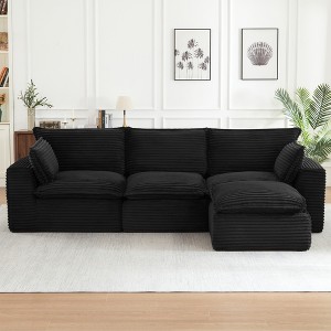 Standard Corduroy Convertible L-Shape Sectional Sofa with Plush Comfort, Multi-Functional Design, and Instant Use - 1 of 4