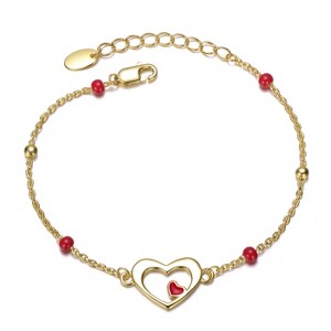 Guili Kids/Teens Sterling Silver Link Bracelet with Alternating Red & Silver Pearls, Stylish & Versatile Design for Everyday Wear & Special Occasions - 1 of 3