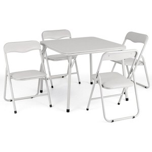 5-Piece Kids Folding Table and Chairs Set, Upholstered Portable Activity Table with 4 Chairs, Metal Frame for Eating & Play, Pink - 1 of 4