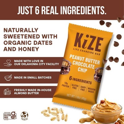 KiZE Peanut Butter Chocolate Chip Gluten Free Energy Protein Bar - 10g Protein - 8oz/5ct