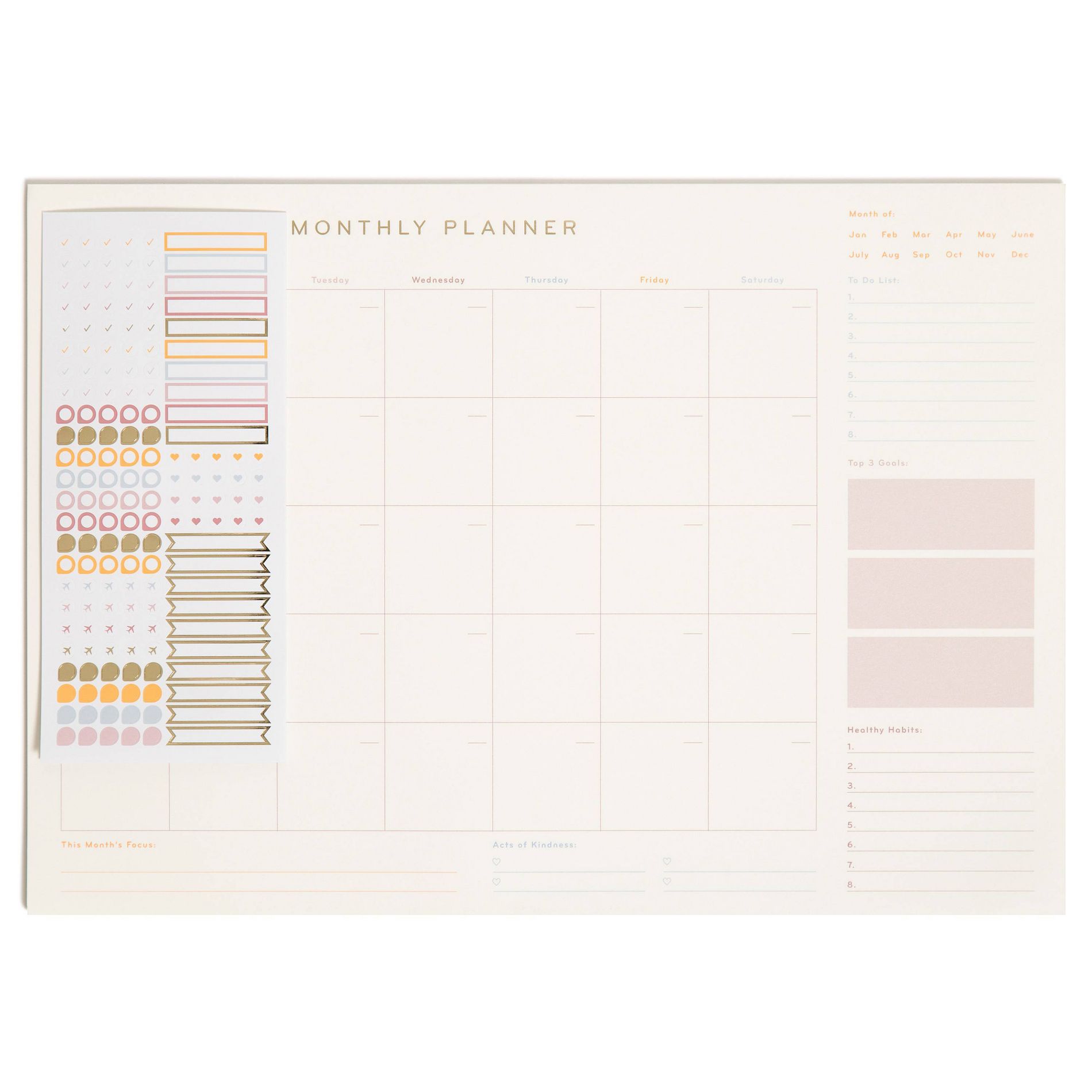 U Brands Undated 18-Month Desktop Calendar 17"x12" Mottled Dye: Perforated Pages, Multicolored, Adult Stationery