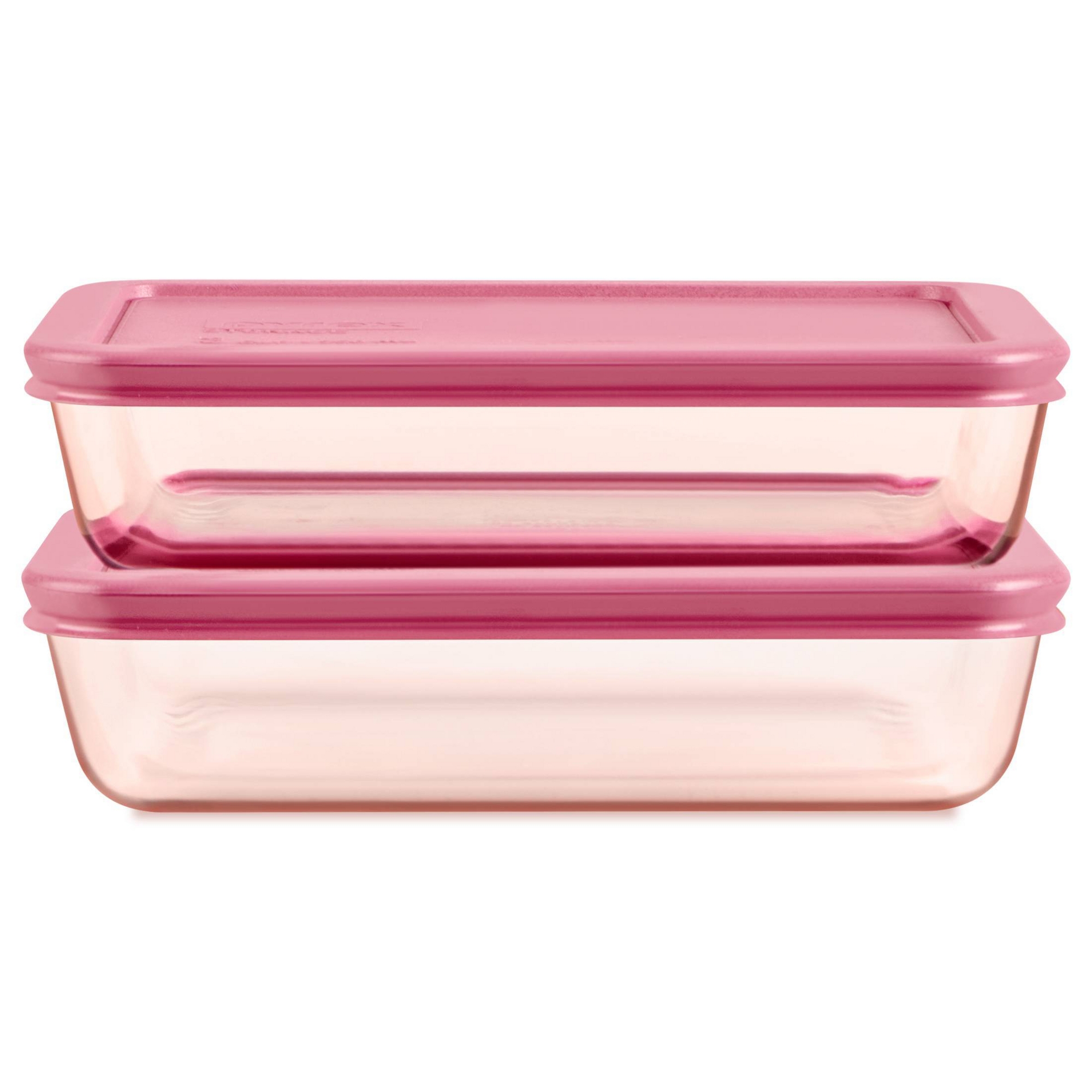 Pyrex Simply Store Tinted 4pc Lidded Rectangle Storage Set Pink