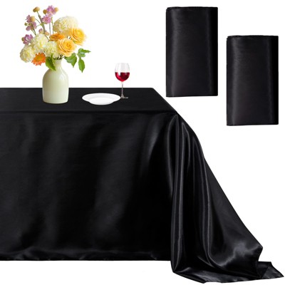 Wikineon Black Satin Tablecloth: Banquet Party Tablecloth Rectangle Table Overlays for Holiday Wedding Baby Shower Ceremony 57x120inch