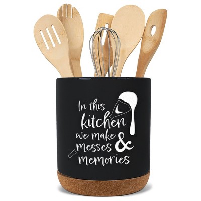Elanze Designs Messes Memories Black X-Large Cork Bottom Kitchen Utensil Holder