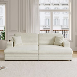 NicBex Oversized Corduroy Loveseat Chaise Sectional Sofa Bed - 2 Cup Holders & 2 Pillows for Living Room/Bedroom - 1 of 4