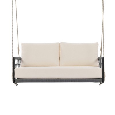 Chery Life 1-Piece Woven Rope Outdoor Swing Sofa with Soft Cushions Seating 2 for Patio, Courtyard and Balcony