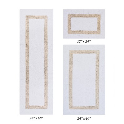 Hotel 3 PC Bath Rug 100% Premium Cotton Tufted Weave Two Tone Reversible Bathroom Rug, Super Soft Absorbent, Machine Washable Bath Mat