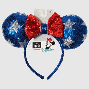 Girls' 4th of July Minnie Mouse Ears Headband: Fashion Accessory for All Hair Types, Polyester Material - 1 of 3