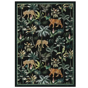 Tiger and Leopard Area Rug for Living Room Washable Non Slip Low Pile Rugs Botanical Jungle Animal Print Stain Resistant Floor Cover for Bedroom - 1 of 4