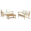 vidaXL 3 Piece Bamboo Patio Lounge Set – Outdoor Comfort Seating with Cream White Cushions and Coffee Table - Rustic Farmhouse Style - 3 of 4